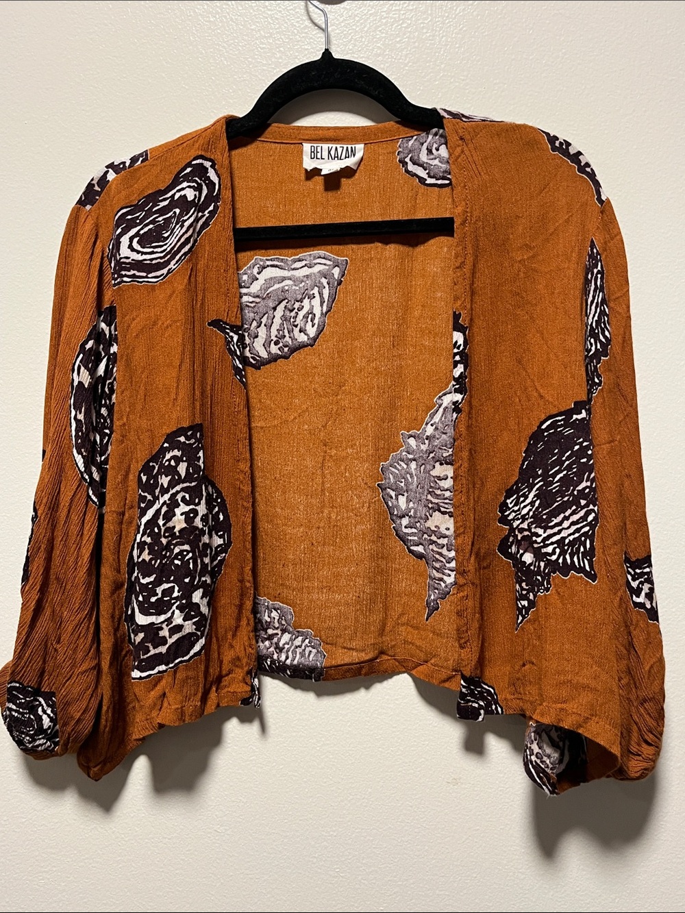 BEL KAZAN Rust Orange Printed Seashell Kimono/Cardigan, Size OS